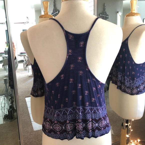 F21 Blue Floral Deco Print Crop Top - Picture 3 of 5